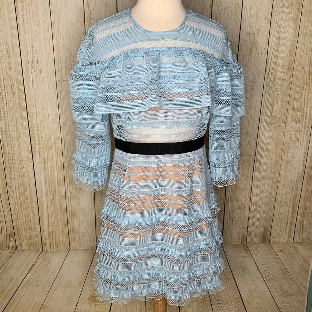 Self-Portrait Blue and White Mini Dress - Picture 2 of 8